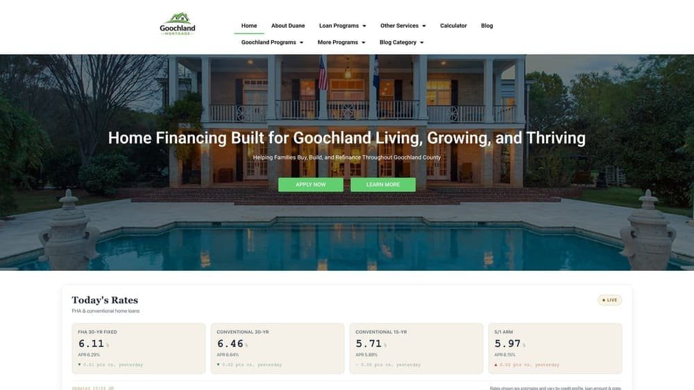 Screenshot of GoochlandMortgage.com website